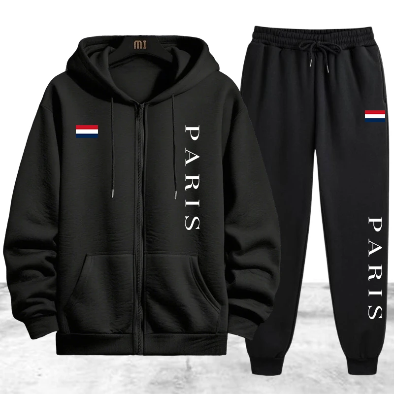 Winter Clothing Essentials - Paris Printing Men's Tracksuit Casual Zip